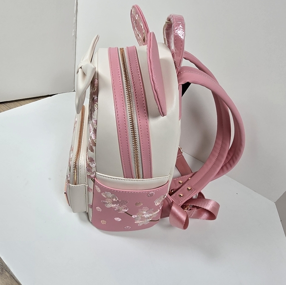 Loungefly Disney Minnie Mouse Cherry Blossom Mini Backpack NWT Ears Bow - Picture 3 of 10
